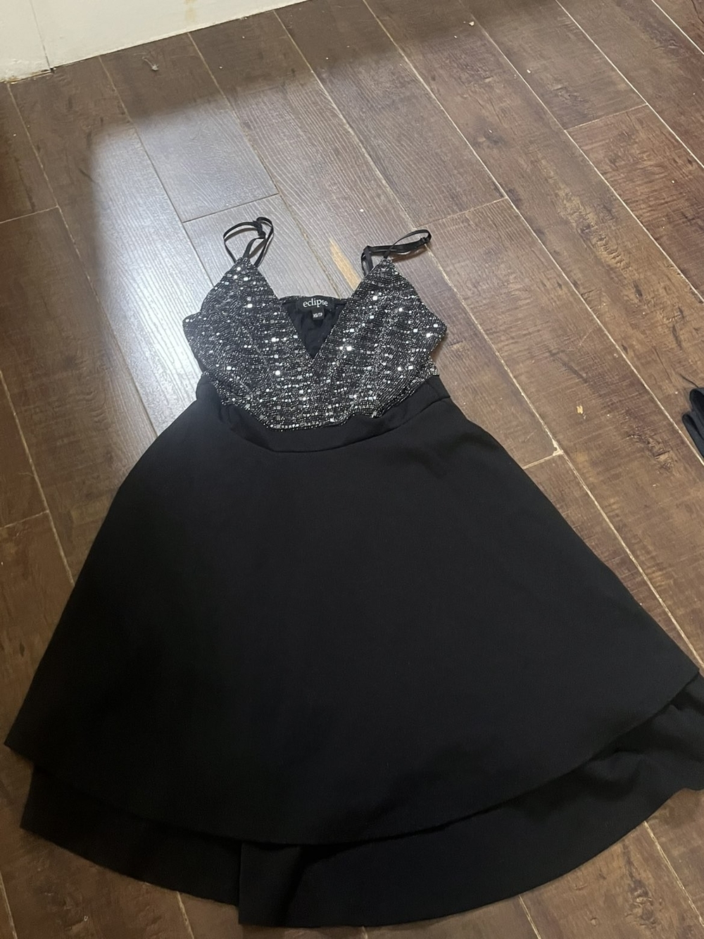 Eclipse Black Sequin Bodice A-Line Skirt Dress